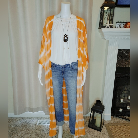 MISSGUIDED TIE DYE KIMONO, TANGERINE/MULTI 10 - Picture 4 of 11